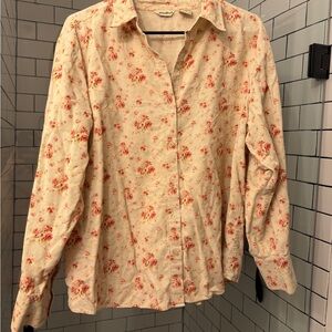 Eddie Bauer Cream and Red Floral Button Up Shirt